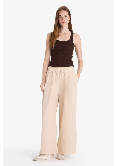 Defacto Wide Leg Çift Cepli Normal Bel Standart Boy Pantolon F9223ax25smer142 Ekru