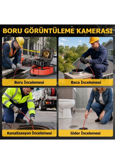 KMT-4040 Profesyonel 40 Metre Kanal Görüntüleme Kamerası 9 İnç Ips Ekran, Metraj Sayacı Ve Ekran Kaydı Full Set