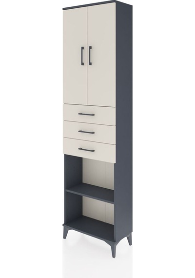 Arges Dolap 4 Raflı 3 Çekmeceli 2 Kapaklı 60x30x221 Antrasit-... Antrasit