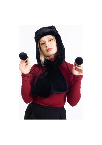 Ladycolor Çantadepo Peluş Kalpak Atıkılı Takım Siyah