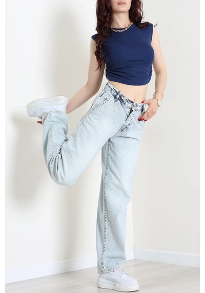 Modi Yan Cep Baggy Kot Pantolon Buzmavi - 32876.2059. Açık  Mavi