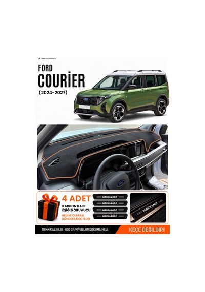 Ford Courier 2024-2027 Uyumlu Torpido Örtüsü, Torpido Kılıfı - Siyah Kahverengi