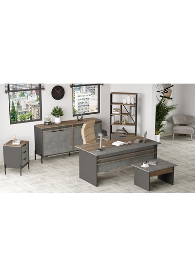 Yurudesign Vista ABCDE Ofis Büro Masa Takımı Kahve-Beton-Antrasit