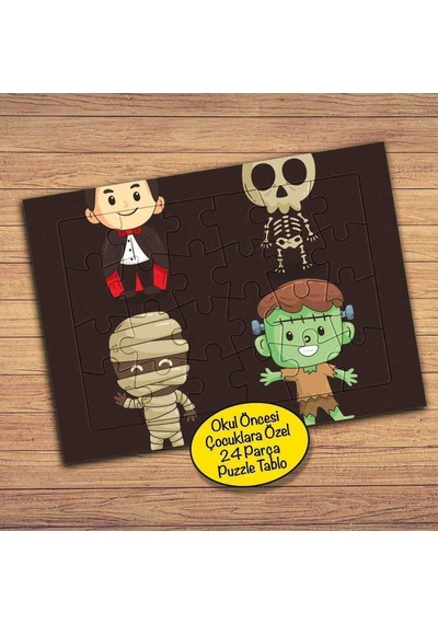 Mumya Vampir Halloween Çocuklara Özel Puzzle Yapboz Tablo-2147912171
