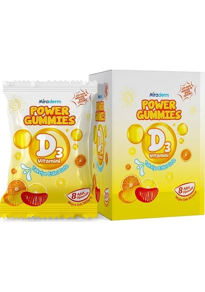 Miraderm Power Gummies D3 Vitamin İçeren Takviye Edici Gıda 64 Jel Form