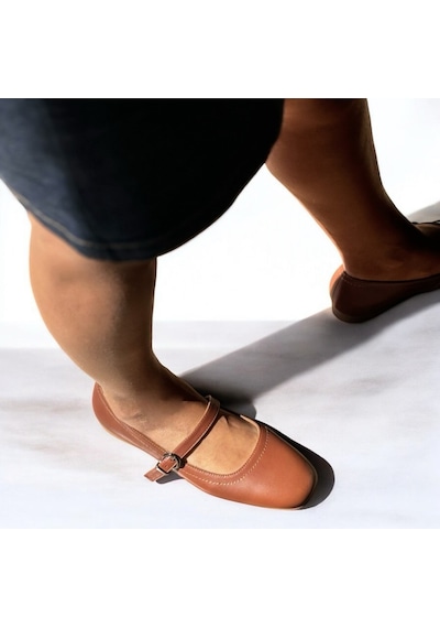 Ne&ve Shoes Taba Hakiki Deri Tokalı Kadın Babet