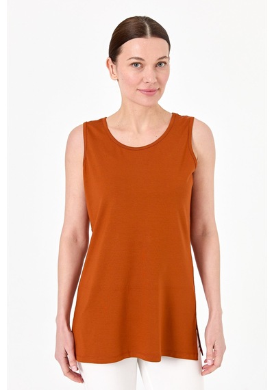 Kadın Askılı Penye T-shirt Taba Taba