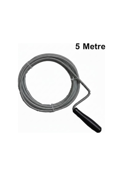 5 Metre Lavabo Açma Sustası Teli Spiral Yaylı Krom Kaplama Gider Açma Sustası Ergonomik Sap