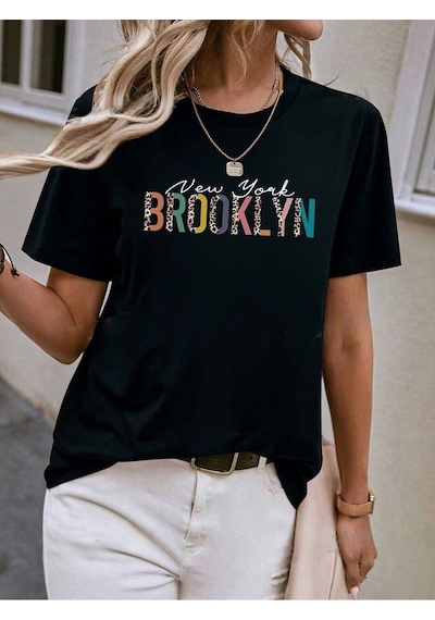 Flood Of Style Kadın Siyah Renkli Brooklyn Baskılı Oversize