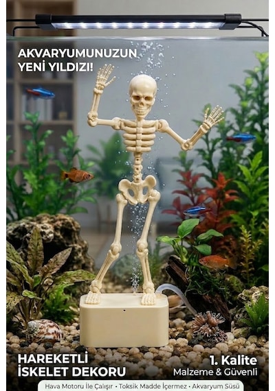 Dans Eden İskelet Akvaryum Hava Taşı Dekoru Hareketli 3d Baskı - Krem