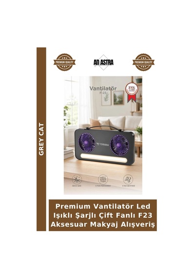 Premium Vantilatör Led Işıklı Şarjlı Çift Fanlı F23 Aksesuar Makyaj Alışveriş
