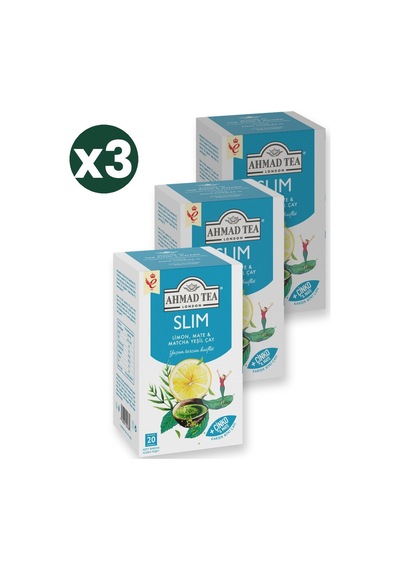 Ahmad Tea Slim Limon, Mate Ve Matcha Yeşil Çay Karışımı 20'li 3'li Ekonomik Paket Toplam 60 Poşet Çay