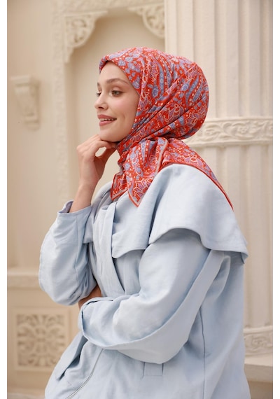 Silk Home Organik Eşarp 79015-32 Parlak Turuncu, Beyaz, Lila, İndigo