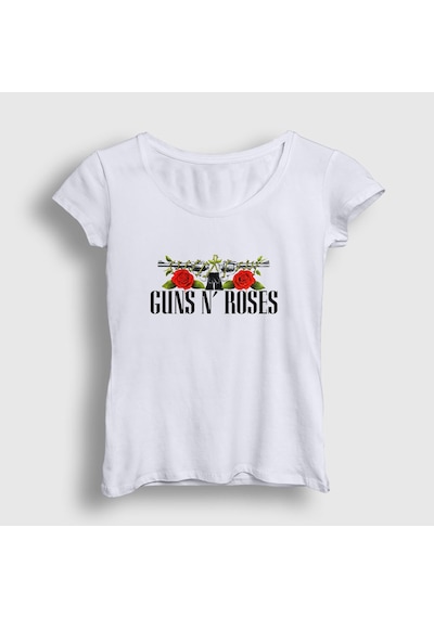 Presmono Kadın Thorns Guns N' Roses T-shirt Beyaz
