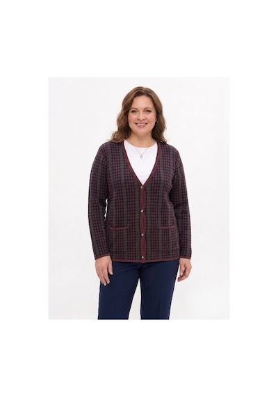 Onno Style Women Kazayağı Desen Renkli Klasik Triko Ceket Bordo