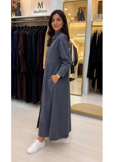 Invee İnvee Blue Ridge Denim İnçe Kumaş Gömlek Elbise 7191 Antrasit