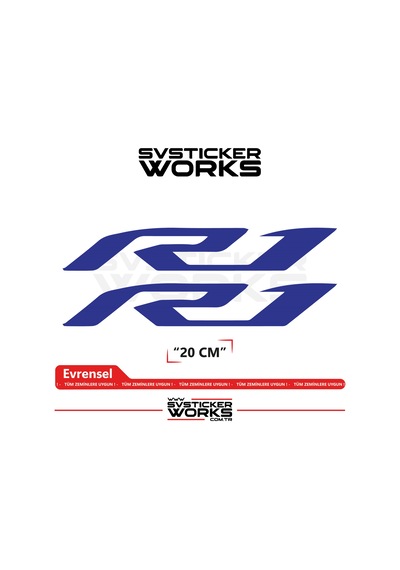 Yamaha R1 Uyumlu Yazı Sticker Yüksek Kalite Özel Kesim Folyo 2'li Set Lacivert