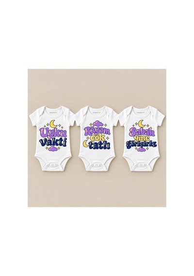 Babylimon Uyku Takımı Üçlü Beyaz Kısa Kollu Bebek Zıbın Seti Beyaz - 930083950 Beyaz