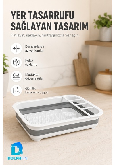 Katlanır Tabaklık Mutfak Hazırlık Servis Ve Düzen Bulaşıklık Beyaz - Gri