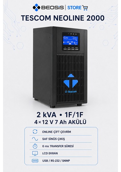 Tescom Neolıne 2000 Online Ups 2 Kva 1f/1f 4 12 V 7 Ah Akülü