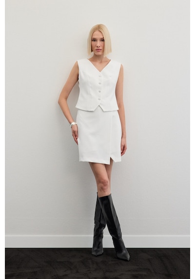 Sateen Şort Etek - Ekru-136477 Ekru