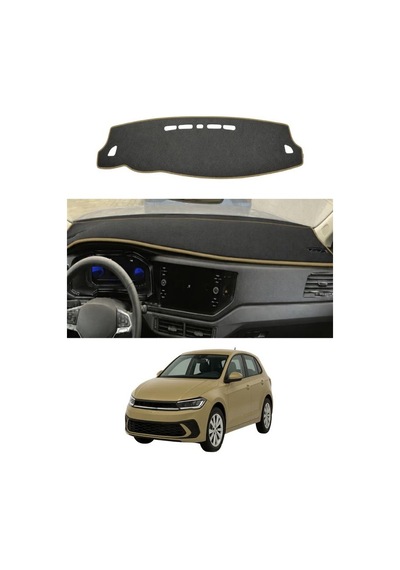Volkswagen - Polo 2022+ Uyumlu Torpido Koruma Kılıfı - Taba Şeritli