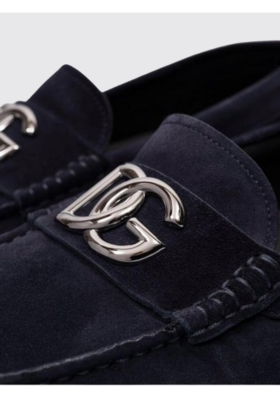 Dolce & Gabbana Blue Suede Moccasins With Metalic Dg Lacivert