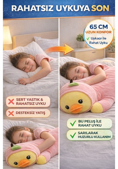 65 Cm Uzun Peluş Ördek Yastık Uyku Arkadaşı Yumuşak Oyuncak Çocuk Hamile Destek Pembe Sarı Diğer