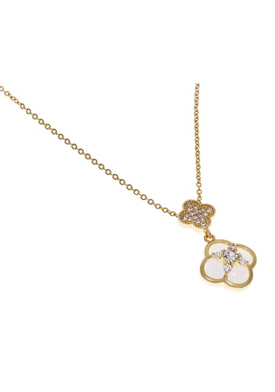 Kadın Beyaz Renk Çiçek Model Çelik Kolye Gold