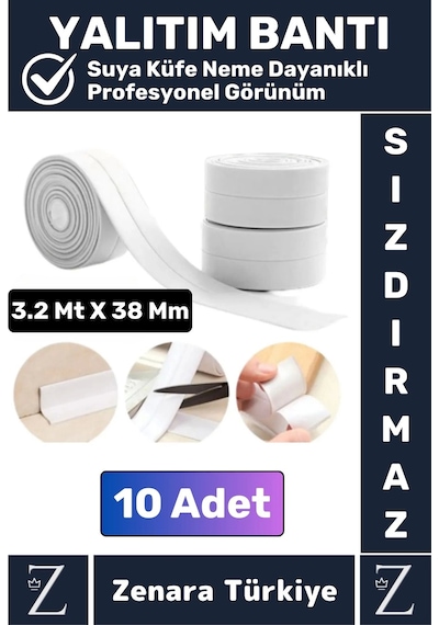 Premium Uzun Ömürlü Su Nem Küfe Dayanıklı Mutfak Lavabo Pencere Kenar Yalıtım Bandı 3.2 Mt X 10 Adet