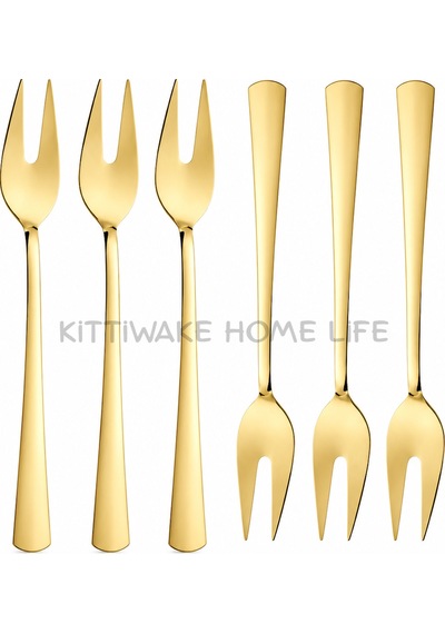 6 Lı Gold Limon Ve Fondü Çatalı 11 Cm Paslanmaz Çelik Mini Servis Çatalı Takımı