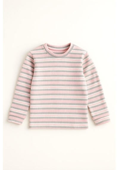 Esila Kids Kız Çocuk Body Pamuklu Çizgili Uzun Kollu 4-9 Yaş Pembe