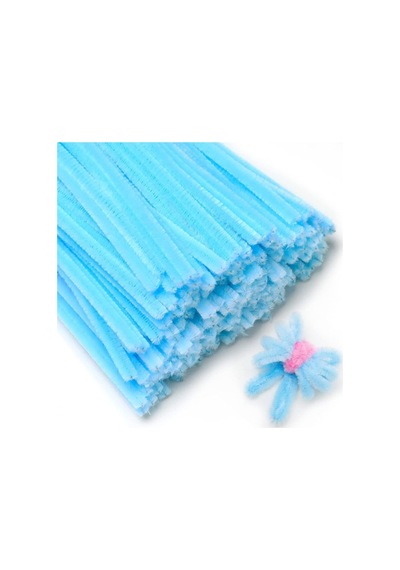 150 Adet Mavi, Beyaz, Açık Mavi Renkli Şönil , Çiçek Yapım Seti, Tüylü Tel, 30 Cm, Peluş Tel