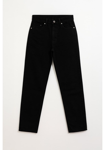 Kadın Yüksek Bel Mom Fit Siyah Jean Pantolon Siyah