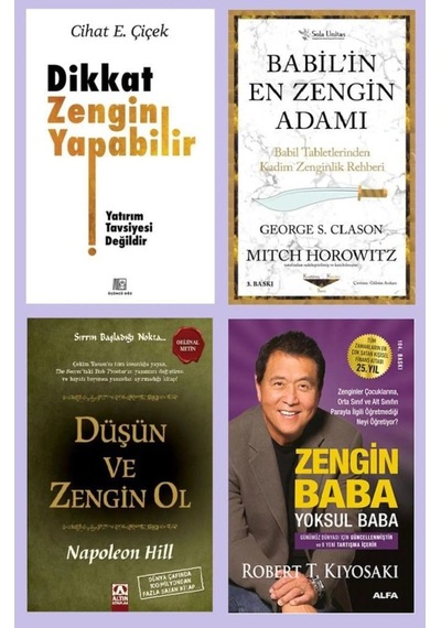 Dıkkat Zengın Yapabılır + Babılın En Zengın Adamı + Dusun Ve Zengın Ol + Zengın Baba Yoksul Baba 4 Set