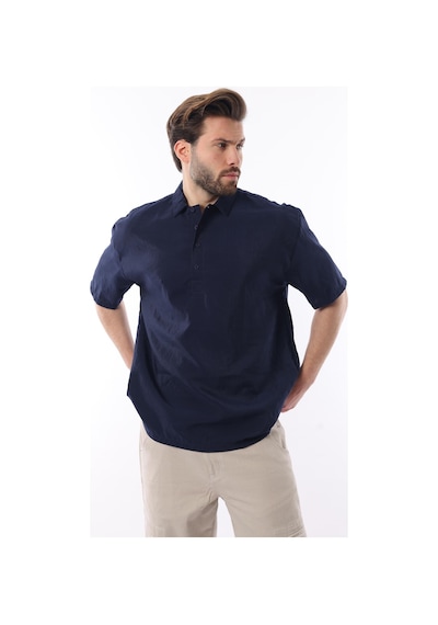 Madmext Lacivert Oversize Rahat Kesim Kısa Kollu Gömlek 6744
