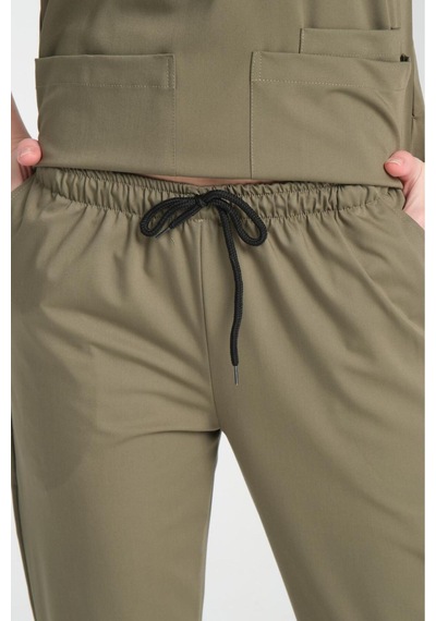 Üniforma Haki Renk Polo Yaka Unisex Likralı Ütü İstemeyen Doktor Hemşire Takım Scrubs Haki