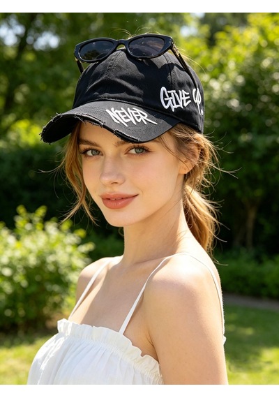 Valkyrie Unisex Siyah Never Give Up Nakışlı Baseball Şapka Ayarlanabilir Vintage Streetwear Spor Kep
