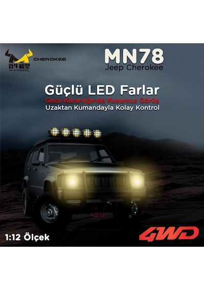 Mn Model Mn78 1/12 Jeep Cherokee 4x4 Rc Model Crawler Offroad Truck Uzaktan Kumandalı Araba Rtr Gümüş+dahili Işık Seti