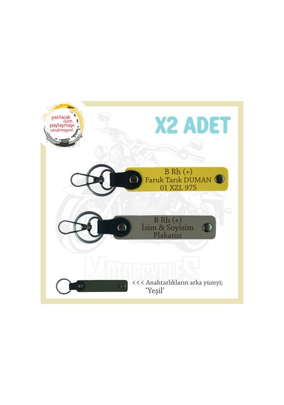 Yolların Sürücülerine, İsim Plaka Ve B Rh + Kan Grubu Yazılı 2'li Anahtarlık Set, Kül Gri-sarı-ysl