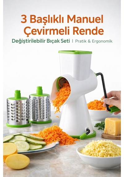 3 Başlıklı Manuel Çevirmeli Ergonomik Rondo-rende Seti,değiştirilebilir Bıçaklı Pratik Dilimleyici Diğer