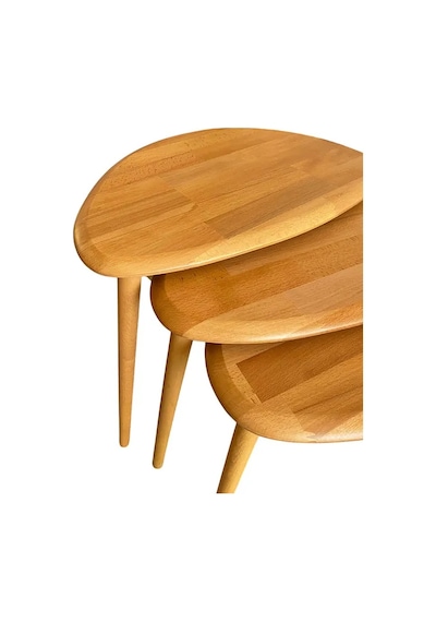 Fawdecor Asimetrik Masif Ahşap Orta Sehpa Ve 3'lü Zigon Açık Meşe