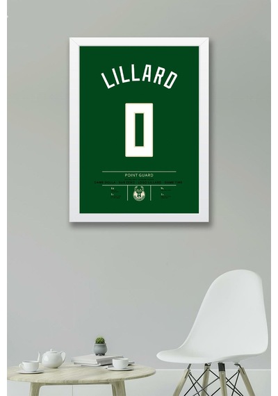 Damian Lillard Forma Çerçeveli Tablo - Nba Milwaukee Bucks Jersey