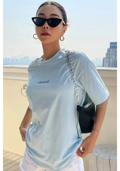 Uyguntarz Unisex Classical Baskılı Oversize Tshirt Bebe Mavisi