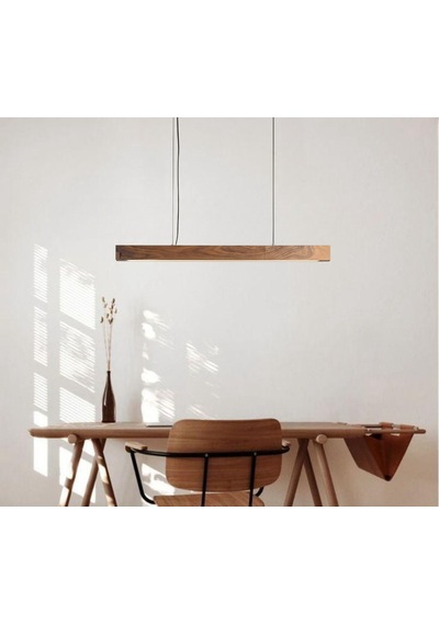 Ferwood Aydınlatma Ferwood 110cm Doğal Ceviz Ahşap Sarkıt Lamba - 4000k Beyaz Led Avize
