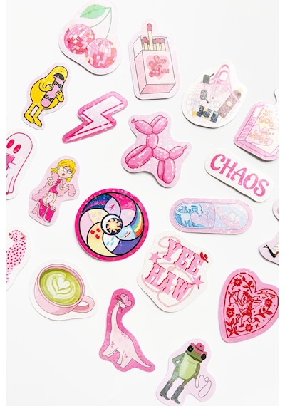 Pembe Renk Temalı Hologram Stickerlar 21 Adet Sticker Paketi Suya Dayanıklı Laptop Termos Telefon Etiket Seti