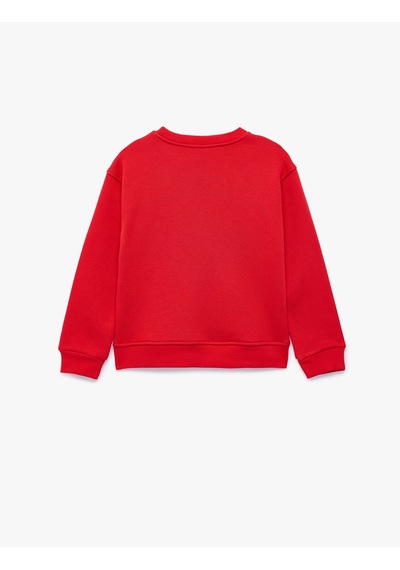 Koton Ayıcık Baskılı Şardonlu Bisiklet Yaka Uzun Kollu Sweatshirt Kırmızı 7wkg10257ak
