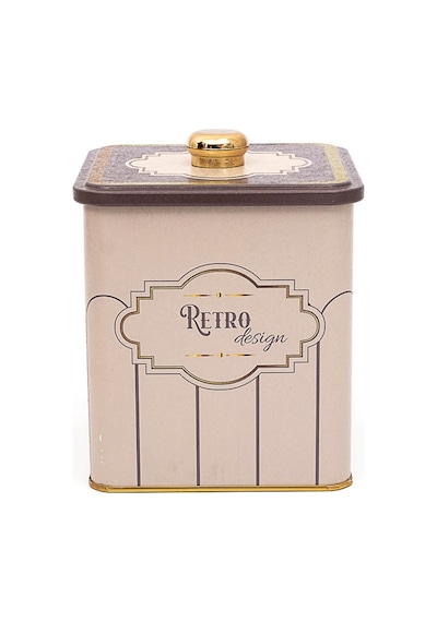 Retro Desenli Kare Metal Saklama Kutusu 12 X 12 X 13.7 CM 1.8 L