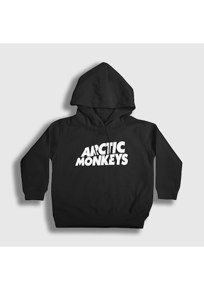 Presmono Unisex Çocuk Logo Arctic Monkeys Kapüşonlu Sweatshirt Siyah