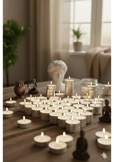Tealight Beyaz Mum Kokusuz 1 Adet Dekoratif, Uzun Süre Yanan, Kaliteli Mum